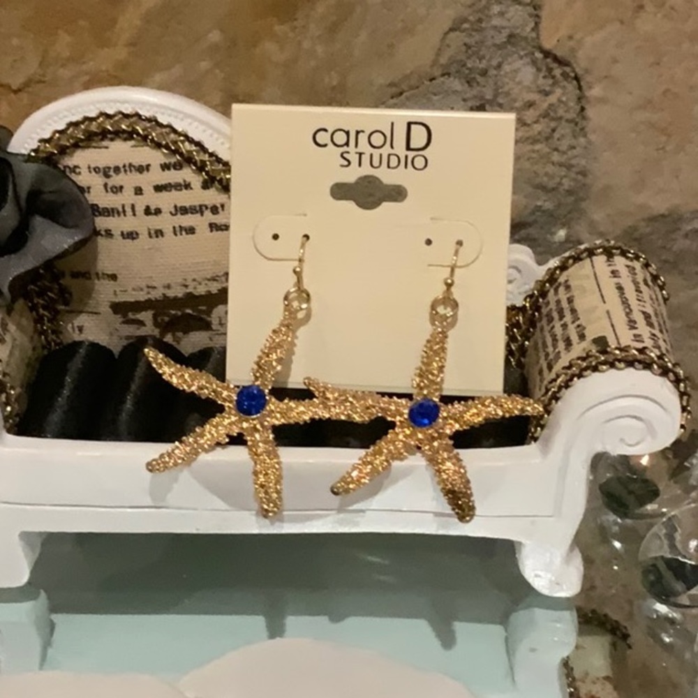 💕Gold Rhinestone Starfish Earrings